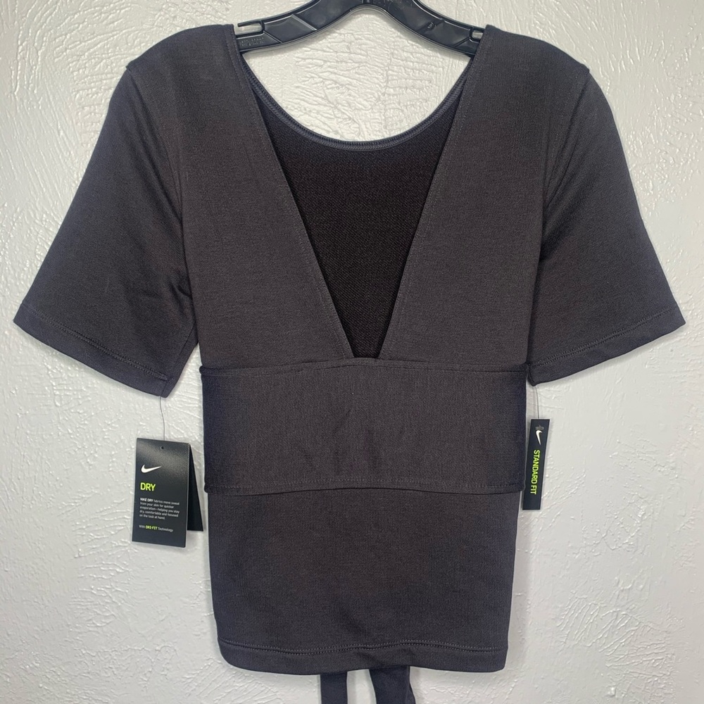 Nike Dri-Fit Wrap Tie V-Neck Black Top